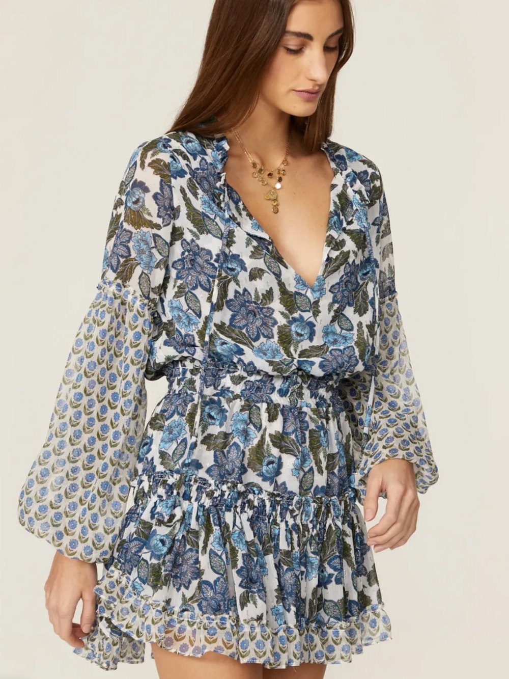 MISA Los Angeles Elisabetta Dress
Blue Floral V-Neck Tiered Mini Dress